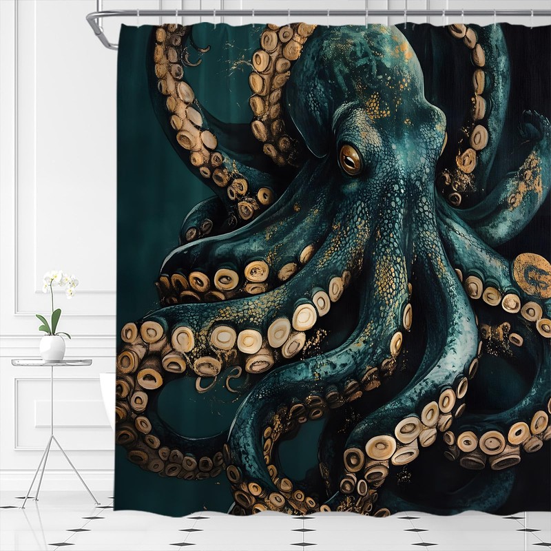 Octopus Shower Curtain Nautical Underwater Ocean Coastal Animals Adventure Wildlife