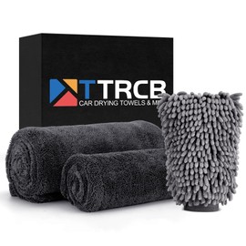 TTRCB 2 Pack 1300 GSM Car Drying Towel, Microfiber Towels for Cars - 36" x 24" & 16" x 16", Ultra-Absorbent, Streak Free, Premium Double Twisted-Loop Microfiber Cleaning Cloth with Car Wash Mitt
