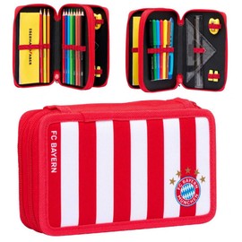 FC Bayern München FCB Double Pencil Case with Stripes Design Red / White, red, white, Sporty