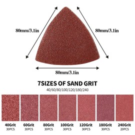 200pcs 80mm Triangle Sanding Pads Hook and Loop Grit 40/60/80/100/120/180/240 for Wood/Plaster Other Surfaces