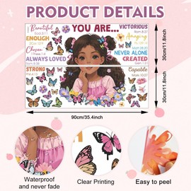 HPNIUB Black Girl Inspirational Quotes Wall Art Stickers 35x24inch Pink Motivational Words Wall Sticker African Butterfly Art Stickers Kids Affirmations Removable Room Decals for Kids Girls Room