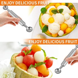 Melon Spoon Ice Cream Double Headed Stainless Steel Watermelon Baller Melon Fruit Carving Tools Ball Cutter Double Purpose Melon Cutter Ball for DIY Fruit Spoon Ball Shaper