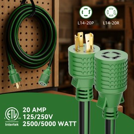 10FT NEMA L14-20 Generator Extension Cord, L14-20P to L14-20R 4-Prong Twist Lock Power Cord, 20 Amp, 125/250V, 2500/5000 Watts, Heavy Duty 12/4 SJTW for Portable Generators, Power Outage, ETL Listed