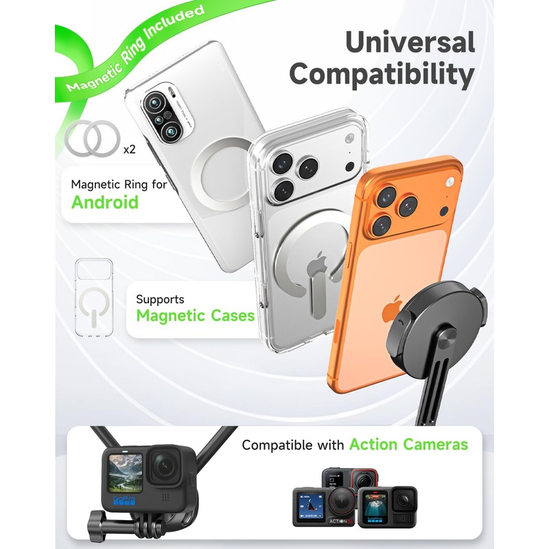 2-in-1 Magnetic&Clip-on Neck Phone Holder,59" Extended Chest Strap