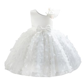 Baby Girls Dress Christening Baptism Bowknot Stain Butterfly Tulle Tutu Dress Infant Wedding Flower Girl Pageant Dress Princess Birthday Party Tutu Dresses for Photoshoot White 18-24 Months