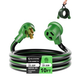 islewire 30-Amp 3-Prong Dryer EV Extension Cord, 10 Feet, NEMA 10-30P to 10-30R, 125V/250V Heavy Duty STW 10 Gauge, Waterproof, Perfect for Level 2 EV Charging and Dryer Power Extension, ETL Listed