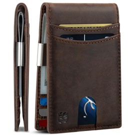 SERMAN BRANDS Navigator Mens Money Clip Wallet. RFID Blocking Slim Front Pocket Wallets for Men, Full Grain Leather RFID Minimalist Card Holder - Color: Atlantic Blue