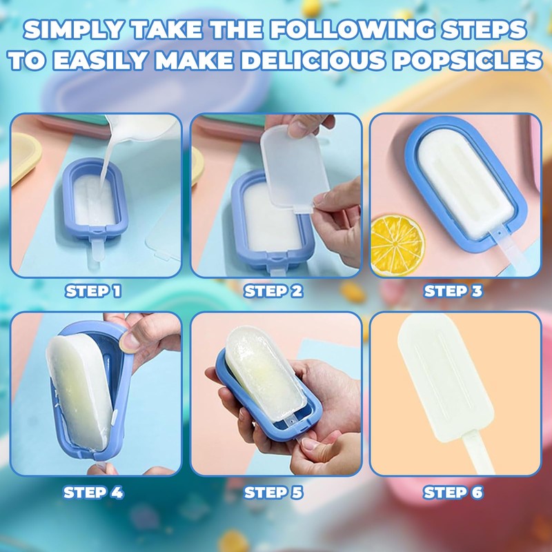 5Pcs Ice Lolly Molds, Non-Stick Reusable Popsicle Molds
