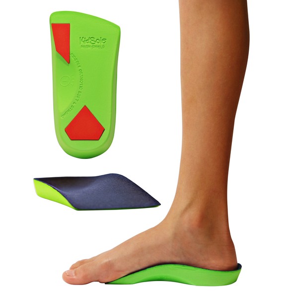 KidSole Plantilla de apoyo para arco de neón de 3/4 de longitud para niños con pronación de pies, pies planos o cualquier otro problema de soporte de arco sin diagnosticar (talla para niños pequeños EE.UU. 10-13)
