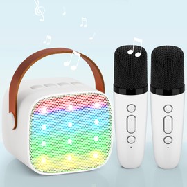 Children's Karaoke Machine, Karaoke Microphone Children's Portable Bluetooth Speaker with LED Light Effects for Children Adults, Gifts for Girls, Toy for 3 4 5 6 7 8+ Years (White)