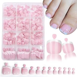 240Pcs White French Tip Press On Toenails Short Square Fake Toenails Set Nude Acrylic Glue on Nails Reusable Glossy Artificial Nail Kit False Nails for Women Girls Manicure (French, 240Pcs-12Packs-2)