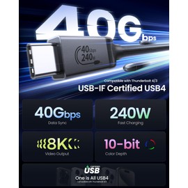 Silkland Silkland USB4 Kabel mit Thunderbolt 4 Kabel 1.2m, 40Gbps Datenkabel, PD3.1 240W 48V 5A Ladekabel, 8K60Hz 4K120Hz Videokabel f1r Macbook, Dock, SSD, Display, Galaxy S24 Ultra