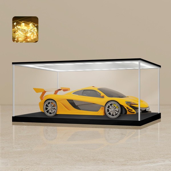 LANSCOERY Clear Acrylic Display Case with White and Warm LED