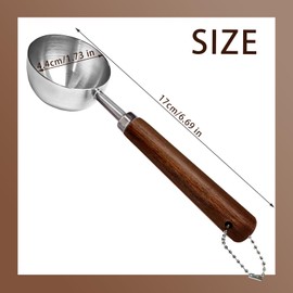 1pcs Coffee Scoop for Ground Coffee, Beans and Tea，Vintage Coffee Measuring Spoon with Long Wooden Handle 30ml/10g Capacity 304 Stainless Steel（Silver)