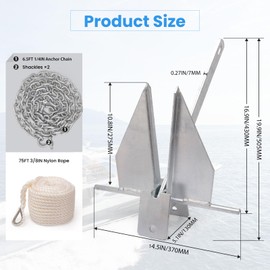 GOIMGN Boat Anchor Kit,Heavy Fluke Anchor Kit Includes 8.5 lbs Galvanized Fluke Boat Anchor with Anchor Chain, Rope, Shackles - Boat Anchor Kit for 3'-26' Boats