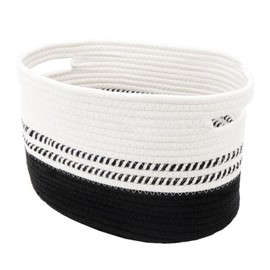 Kriovoa 1 Pack Woven Storage Baskets, Cotton Rope Storage Baskets for Shelves, Small Toy Baskets, Baskets for Towel Storage, Nursery Baskets,Book Baskets with Handles, Black and White.