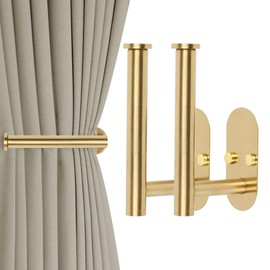 Yagoo 2 Pcs Adhesive Curtain Holdbacks，Screw-in Curtain Tie Backs Curtain Holders Tiebacks Curtain Hooks for Wall Mounted Curtain Pull Backs for Home Decor Drapes (2, Gold)