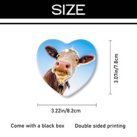 Chrismtas Ornament Heart Shaped Plaque Gifts for Friends,Funny Cow at The European Alps,Xmas Tree Decorations,Ceramic Hanging Keepsake