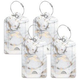 GDJEGE Luggage Tags for Suitcase, 4 Pack PU Leather Travel Cruise Luggage Tag with Privacy Flap, Name ID Label and Metal Loop for Women Men Girls Suitcase Baggage Bag Backpack, White Gold Marble