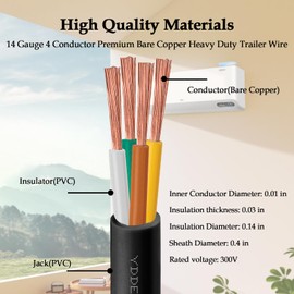 14/4 Mini Split Wire 150FT - YDDECW Weatherproof 14 AWG 4 Conductor Control Cable Pure Copper Heavy Duty for Mini Split Air Conditioner & Heat Pump, HVAC, Speaker Systems