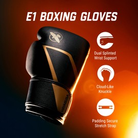 Hayabusa E1 Boxing Gloves for Men and Women - Black/Gold, 14oz