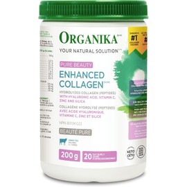 Organika Canadian-Made Enhanced Collagen Pure Beauty - Combination of Collagen, Hyaluronic Acid, Vitamin C, Zinc, and Silica- 200g