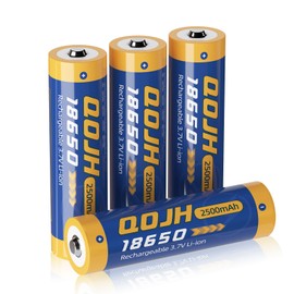 QOJH 4 Pack 3.7 Volt Button Top 18650 Rechargeable Batteries, Lithium Battery for Headlamps, Flashlights, Doorbells, RC Cars, Outdoor Garden Lights
