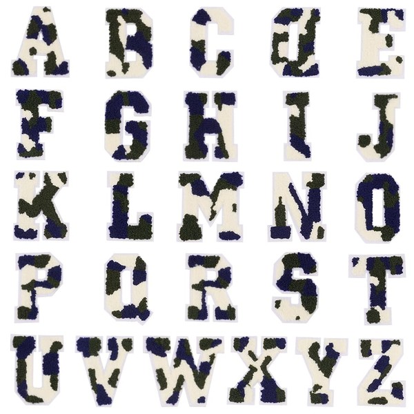 GOMAKERER 26 Pcs Chenille Letter Patches, Letter with Cow Print