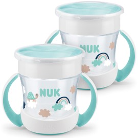 NUK Mini Magic Cup Sippy Cup | 360° Anti-Spill Rim | 6+ Months | Easy Grip Handles | BPA-Free | 160 ml | Neutral | 2 Count
