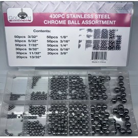 GOLIATH INDUSTRIAL TOOL 430pc Stainless steel Chrome Ball Assortment Set Total Of 11 Sizes ~SSCB430