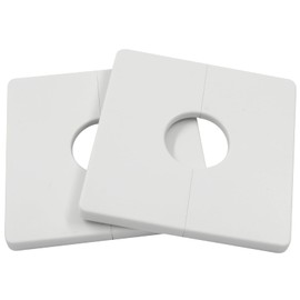 Unlorspy 2Pcs Square Shaped Wall Split Flange White Self-Adhesive Square Plastic Escutcheon Plate Cover with 28mm / 1.1 Inch Diameter Hole Replacement Cover Plate for Various Plumbing Accessories