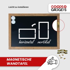 Magnetic Chalkboard, Writing Board, Magnetic Board for Hanging, Slate Board with Wooden Frame, Wall Board Including Chalk Pen & Magnets (Compact, 26 x 35 cm)