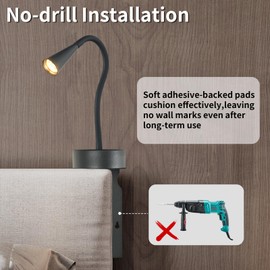 Black Headboard Reading Light, No Drilling Wall Mounted Reading Lights for Bedside, Book Light for Bedtime Reading, Buttonless Dimmable Reading Lamp, Movable Gooseneck Reading Sconces for Bedroom
