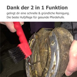 Hoof Pick for Horses Donkey Goat Hoof with Extra Stable Brush and Ergonomic Handle (2 x Red)