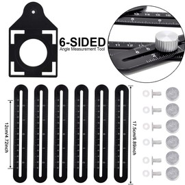 Angzhili 1 Pack Multi Angle Measuring Ruler,Aluminum Alloy Multi-Function Angle Ruler,6 Section Ceramic Tile Opening Locator, Angle Measurement Tool,Band Hole Locator