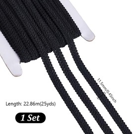 AHANDMAKER 25 Yards Black Braid Lace Trim Polyester Woven Fabric Trim 11mm/0.45" Decorative Gimp for Costume DIY Crafts Sewing Curtain Slipcover Decoration Jewelry Making Accessories
