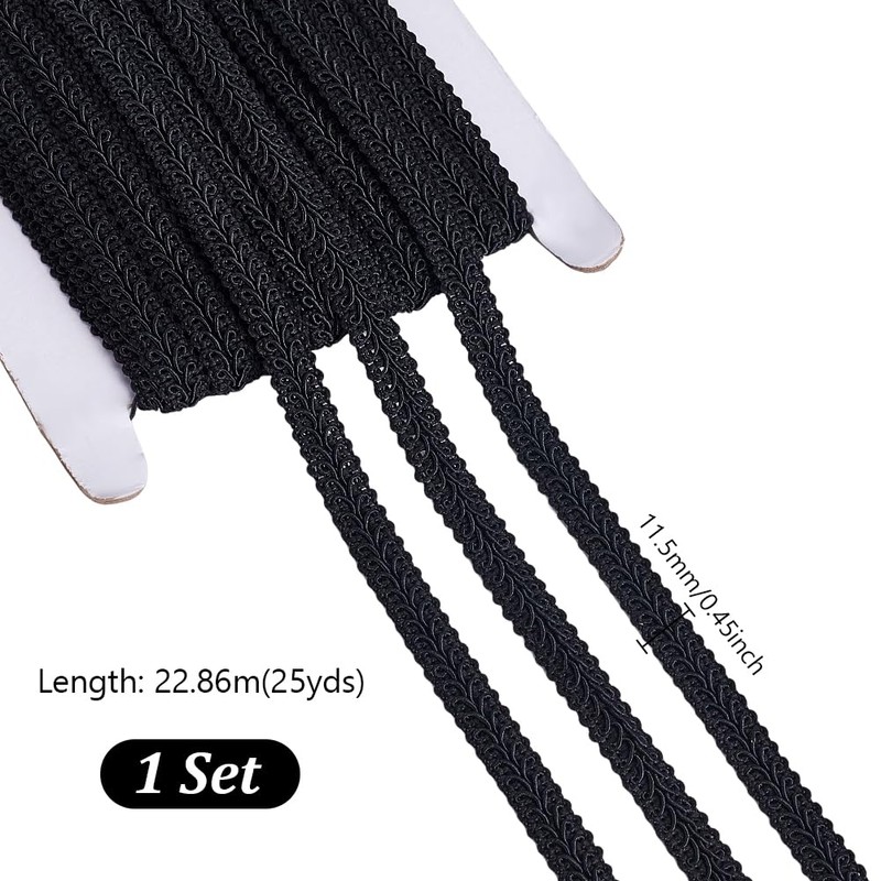 AHANDMAKER 25 Yards Black Braid Lace Trim Polyester Woven Fabric
