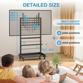 YOMT 40-86 Inch L Shape Universal TV Stand - 1.57in Round Tube, 68kg Capacity, 6-Position Height Adjustable, Tilt, Wire Management Mobile