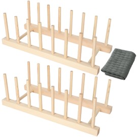 2 Stück Holz Tellerständer & Topfdeckelhalter, Abtropfgestell für Küche mit 7 Fächern, multifunktionaler Organizer für Teller, Tassen, Schneidebretter und Pfannendeckel