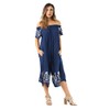 Riviera Sun Womens Off Shoulder Embroidered Jumpsuit Romper, Navy, 3X