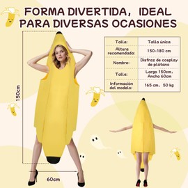 WOLADY Disfraz de Plátano para Adultos, Traje de Plátano de Halloween para Hombres y Mujer para Fiestas de Disfraces de Halloween, Cosplay y Representación Dramática