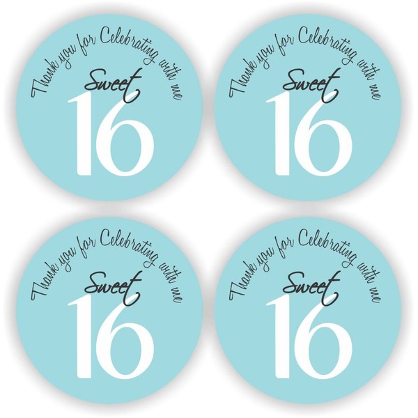 Party Favor Stickers - Sweet Sixteen Stickers - Favor Stickers - Sweet Sixteen Favor Stickers - Set of 40 Stickers (Light Blue)