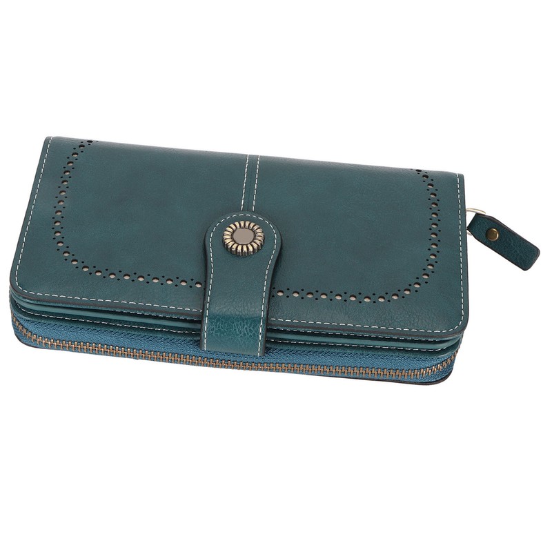 RFID Blocking Leather Wallet Large Capacity Double Snap Button Women