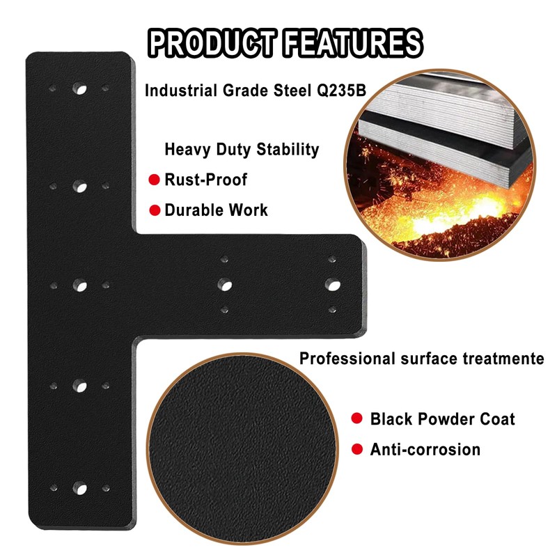 T Post Bracket 2PCS, T Flat Mending Plate for Wood