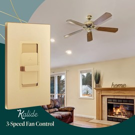 TOPGREENER Kalide Fan Speed Control Switch, 3-Speed Fan Wall Switch, Single Pole, 120VAC, 60Hz, 2.5A, Neutral Wire Not Required, TGFS3-GD,Gold