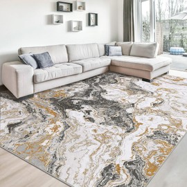 CAROMIO 10'x13' Marble Rugs for Living Room, Machine Washable Area Rug Abstract Rugs, Large Bedroom Rug Modern Rugs, Ideal for High Traffic Areas in Dining Room Bedroom, Grey