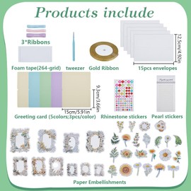WEBEEDY 15 Sets DIY Flowers Frames Card Making Kit for Adults 5 Colors Blank Card Kits with Matching Envelopes Make Your Own Flowers Frames with Stickers DIY Greeting Card for Birthday Mother's Day