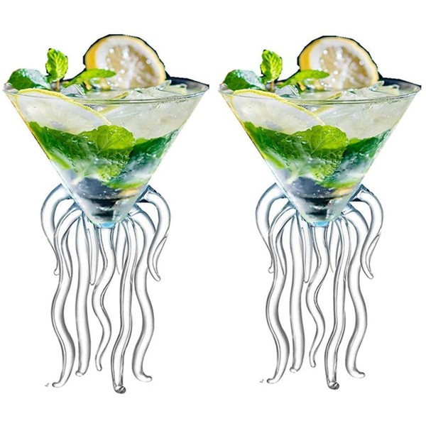 Hemoton Crystal Flutes Goblet 2Pcs Octopus Cocktail Glass, Transparent Martini