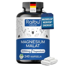 Magnesium Malate 2250 mg per Day, 240 Vegan Capsules - 450 mg Elementary Magnesium per Day - For Energy Metabolism, Fatigue & Muscle Function - High Dose & Laboratory Tested in Germany