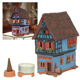 Midene Ceramic Miniature Historic Village House in Riquewihr, Alsace, Natural Clay Tealight Candle Holder Room Decor Handmade Collectible French House